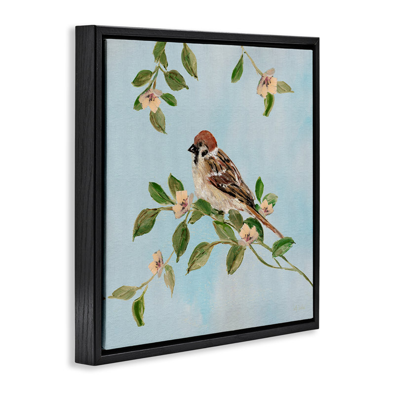 Sparrow on Tree Branch, Jet Black Floater Frame, 18" H x 18" W