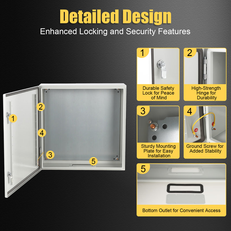 Enjyam NEMA 4X Steel Electrical Enclosure Box IP66 Waterproof & Dustproof Double Lock Removable Mounting Plate UL Listed Appropriate for Indoor/Outdoor Panel 1.5mm Wall Thickness, Size: 20x16x10