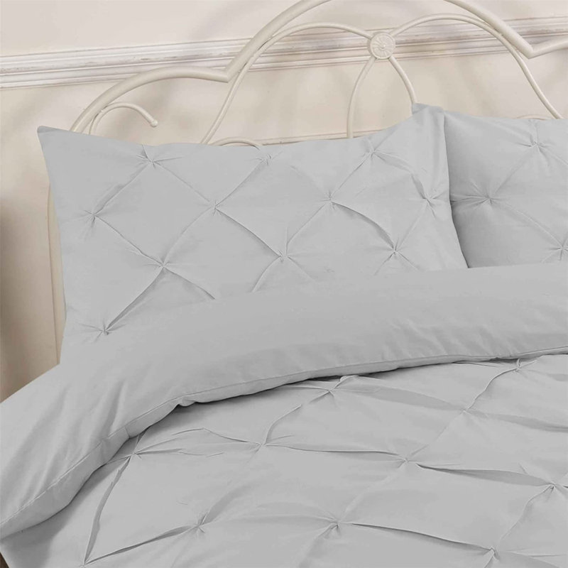 Reginia Cotton Blend Solid Colour Duvet Cover Set with Pillowcases Included, Super King - 2 Standard Pillowcases, Silver