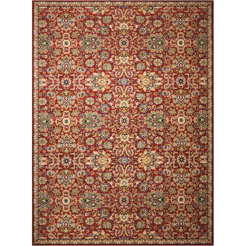 Tapis traditionnel rouge Mathilde, Rectangle 8 pi 6 po x 11 pi 6 po