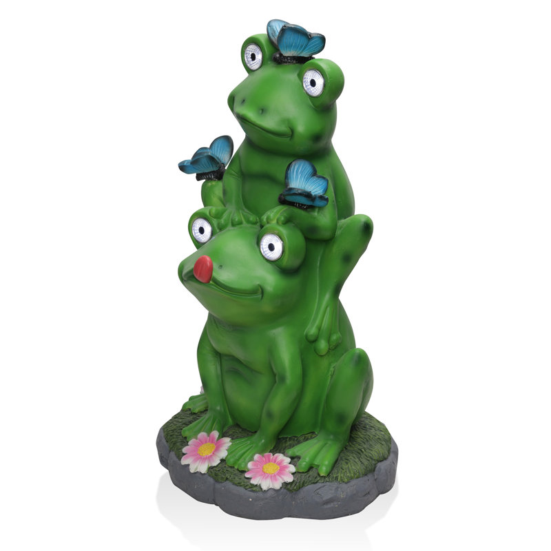 Statue solaire 24 po H avec grenouille et champignon avec lumières DEL