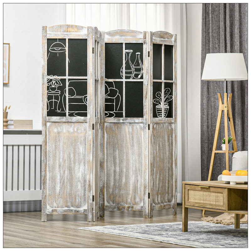Paravent en bois de style campagnard à 4 panneaux, hauteur 5,6 pi, portable avec tableaux noirs pour la maison et le bureau