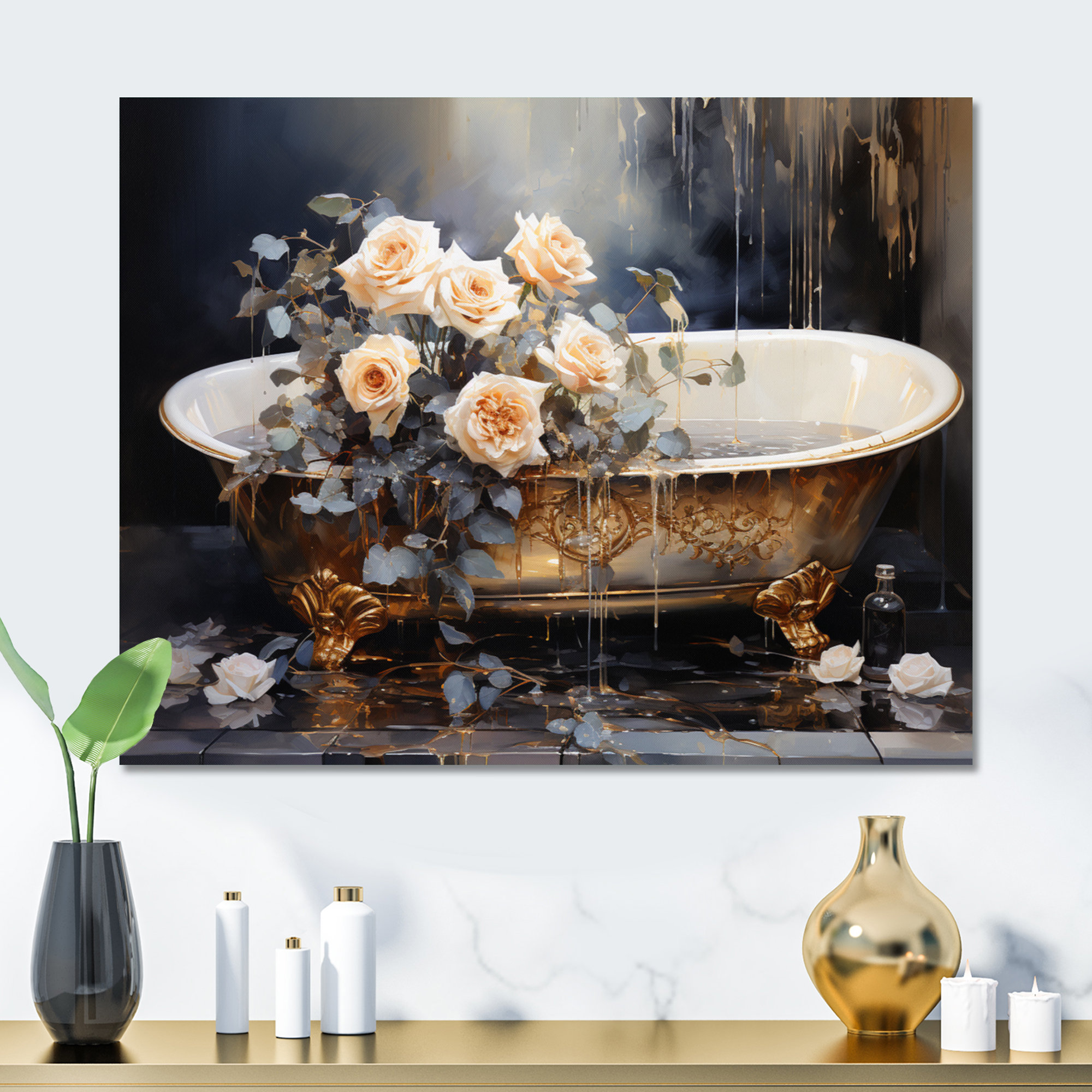 Wildon Home® Bathtub Made of Gold III - Bath & Laundry Metal Wall Art Prints | Wayfair