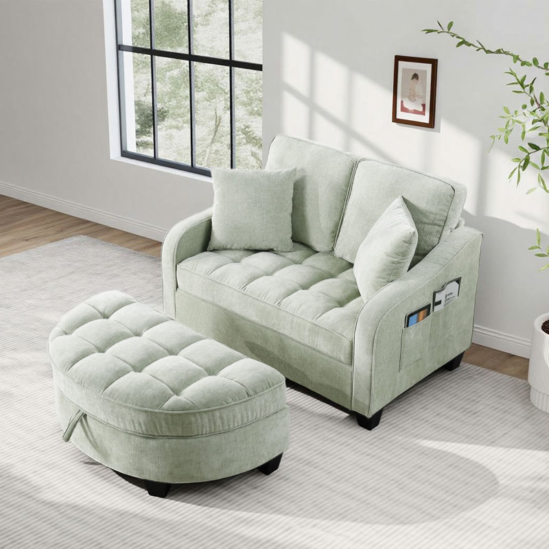 Chaise longue convertible 42,68 po avec repose-pieds avec rangement, Cyan