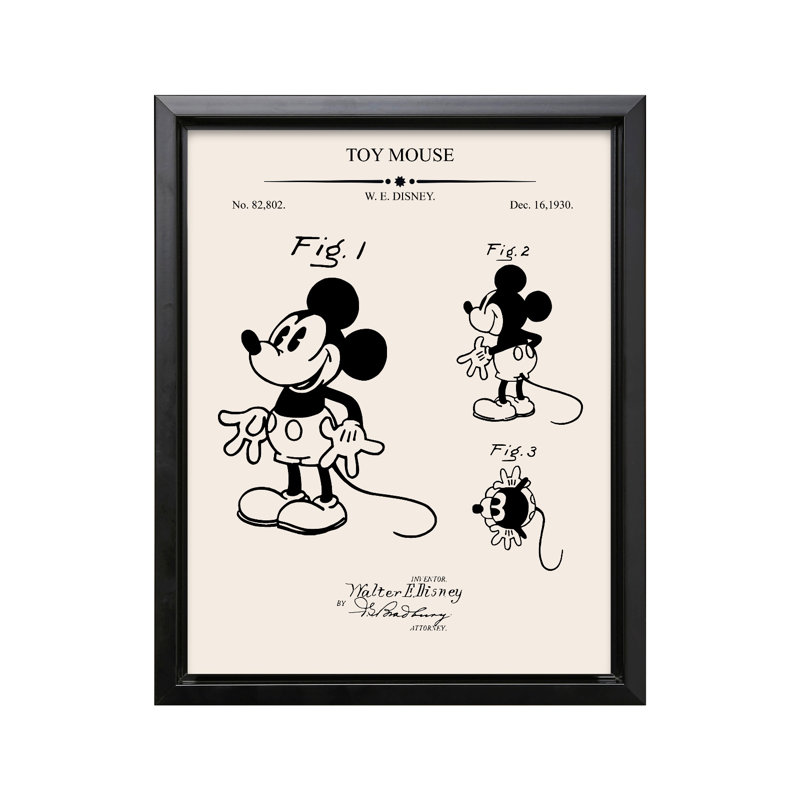 Mickey Blueprint, Black Framed, Canvas, 24"H x 32"W