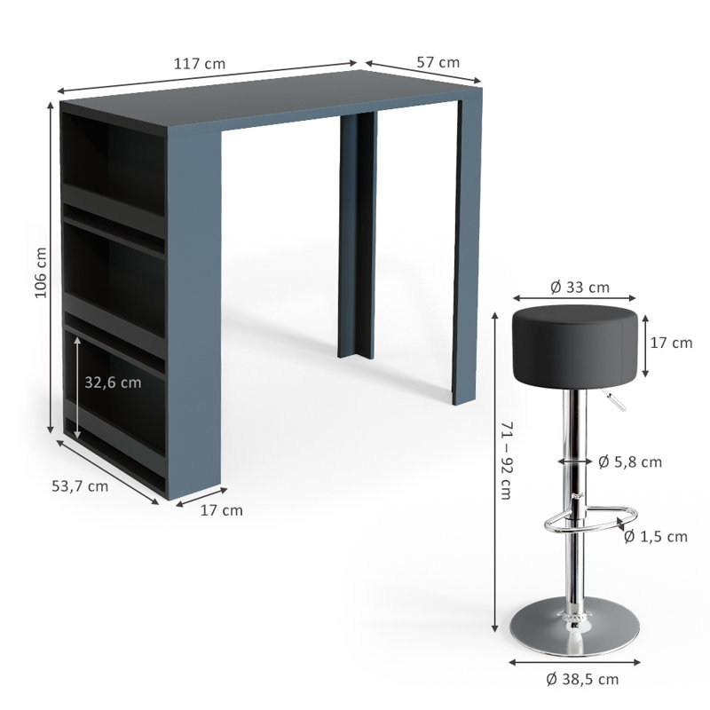 Kamoni 117cm Bar Set, Black