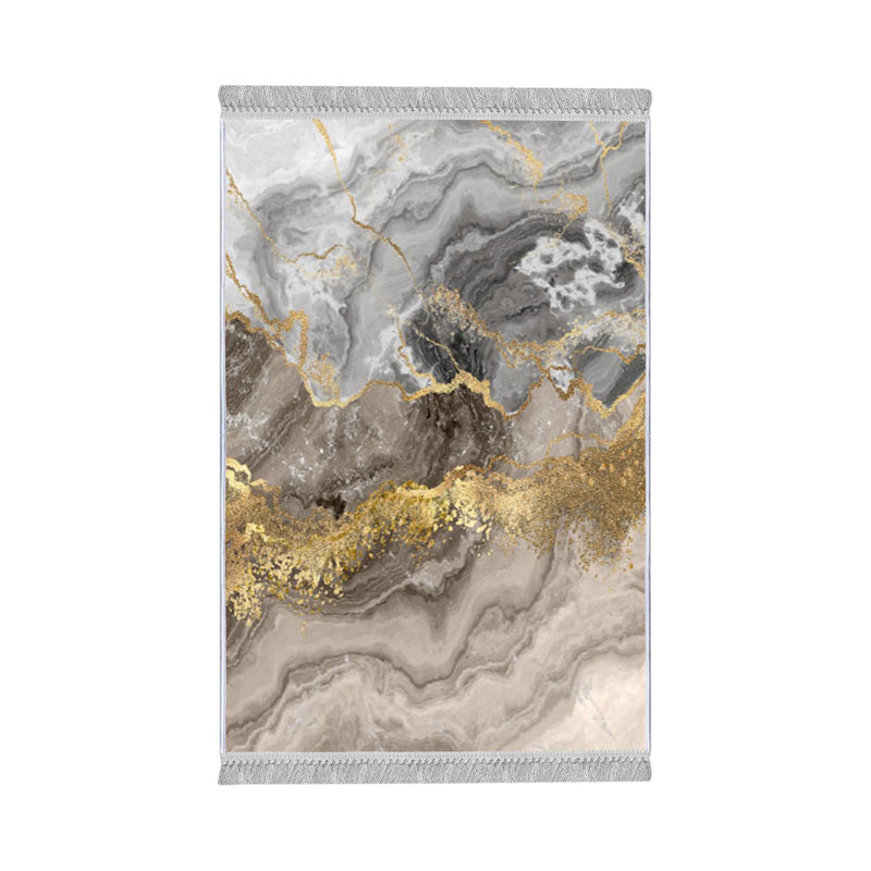 Twyla Abstract Machine Made Flatweave Velvet Area Rug in Beige/Gold, Rectangle 5'3" x 7'7"