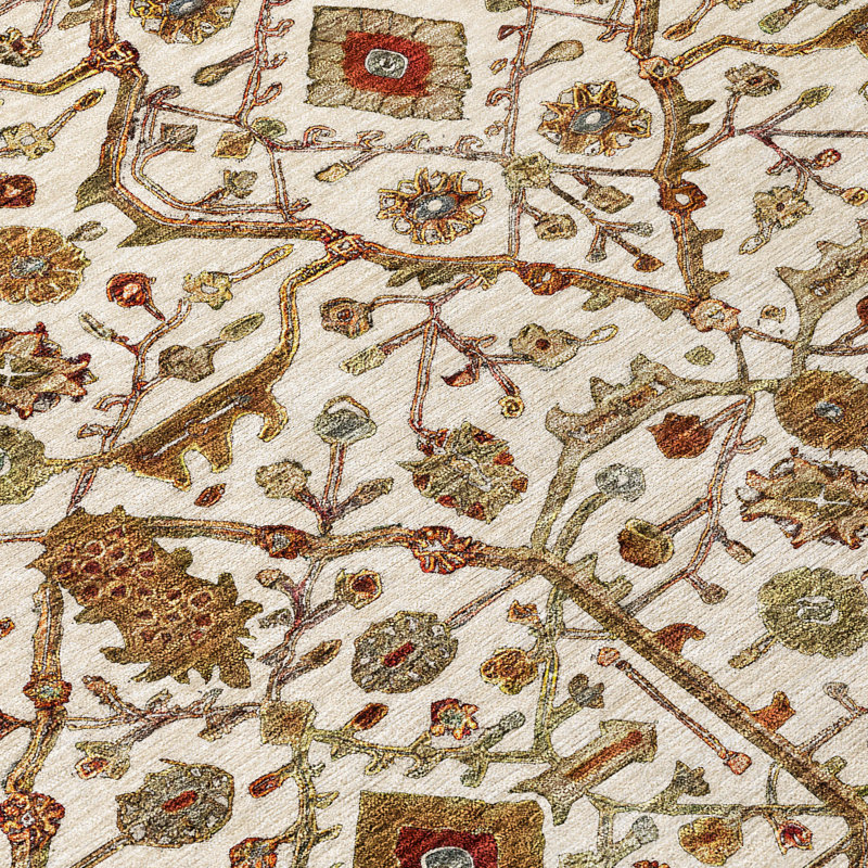 Ivory and Multicolor Synthetic Flat Woven Washable Rug, 5' x 7'
