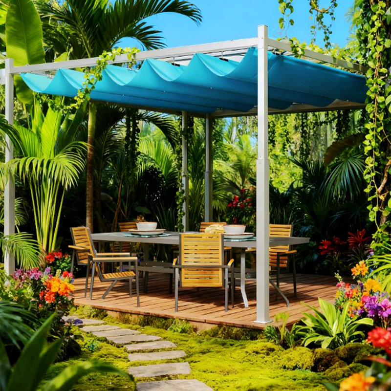 Pergola d'extérieur, auvent rétractable avec fixation magnétique