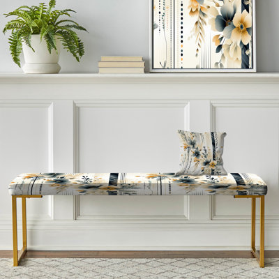 Neutral Greys Flowers Accents I - Botanical Upholstered Gold Bench