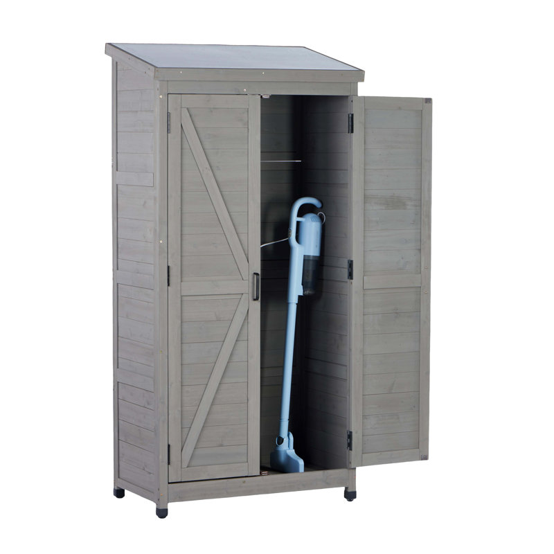 Grande remise extérieure en bois avec armoire à outils verticale en métal pour jardin