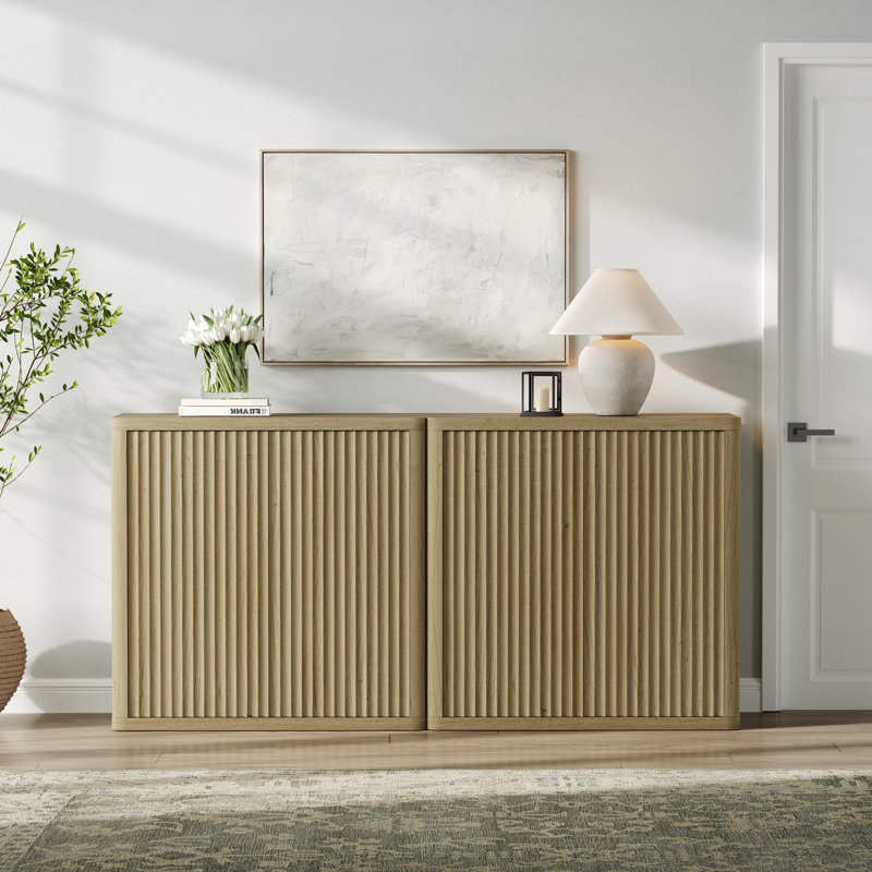 Cesiro 34.6''Wide Buffet Sideboard With Adjustable Shelves, Natural Oak, 2 Pieces