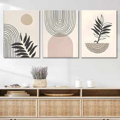 3 pièces Boho sauge toile art mural lignes géométriques feuilles soleil beige décoration murale photos affiche minimaliste pour salon chambre salle de bain décoration de la maison 16 x 24 po