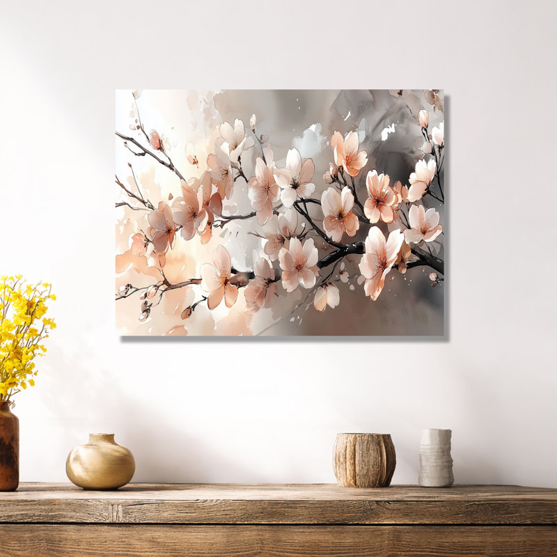 Art mural floral grand - branches de cerisier en fleurs délicates, impression en métal de cerisier en fleurs
