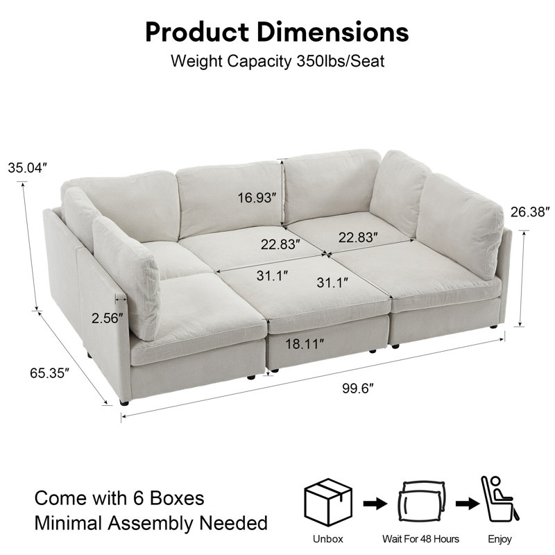 Canapé modulaire 6 pièces 6 pièces, Beige