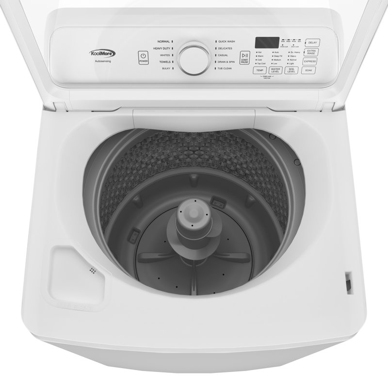 Laveuse à chargement par le haut de 63,5 cm (25 po) et de 113 L (4 pi³) avec agitateur et sécheuse électrique de 68,6 cm (27 po) et de 198 L (7 pi³) de 240 V, ensemble buanderie blanc