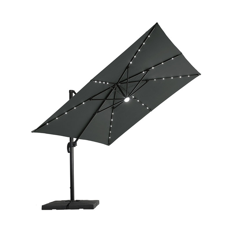 Shellie 300cm Lighted Cantilever Parasol with Crank Lift , Counter Weights Included, Dark Grey