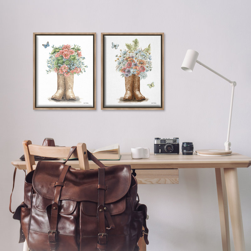 Ensemble de 2 toiles flottantes Wildflower, H 31 po x l 25 po, Cadre flottant orme Montalcino