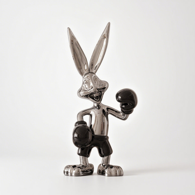 Color-Changing Trend Long-Eared Rabbit Fiberglass Sculpture Decoration Item, Black