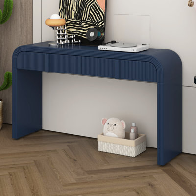Console unique à silhouette arrondie et surface lisse avec 2 tiroirs, console incurvée, table d'entrée cannelée