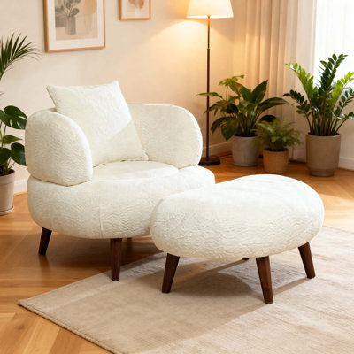Fauteuil baquet de luxe en chenille avec coussin et repose-pieds