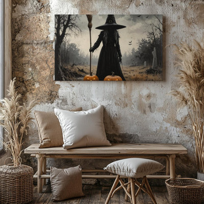 Wall Art Solitary Witch Silhouette Vintage Ritual Halloween Night Art Canvas Ready To Hang Gallery Wrapped Home Decor Modern Design