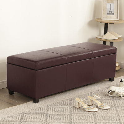 46-Inch Faux Leather Storage Ottoman Bench With Lift-Top, Decorative Stitching