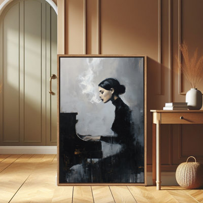 «Woman jouant du piano», reproduction d'art encadrée