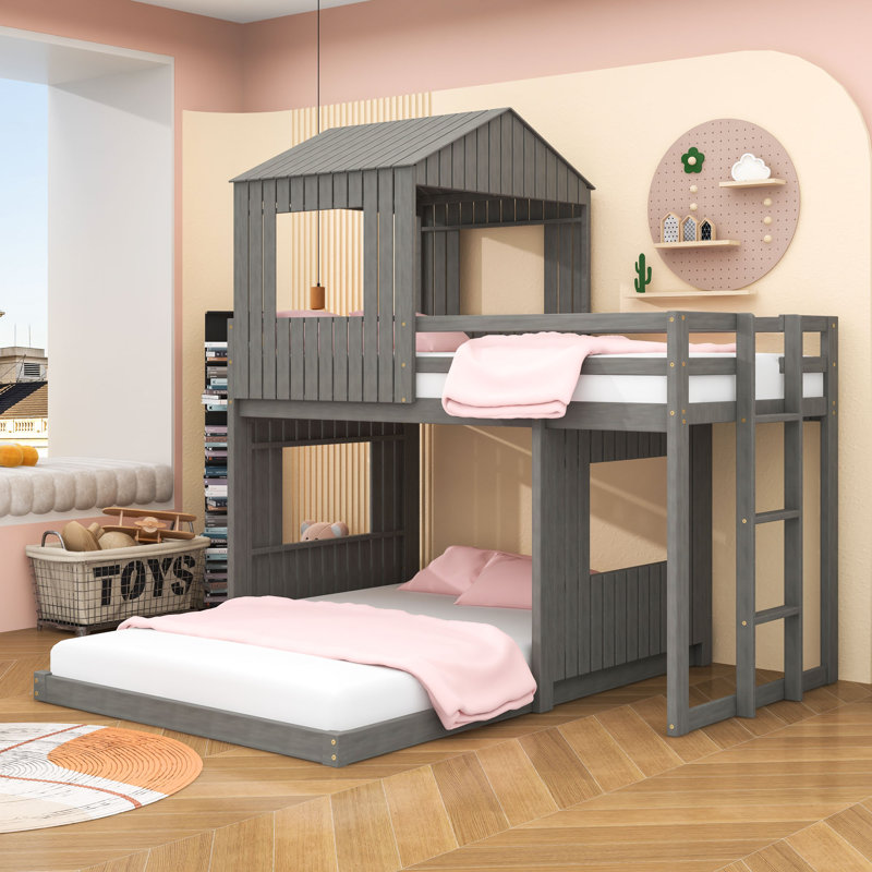  Cybil Kids Wood Twin Over Full Bunk Bed, Antique Gray