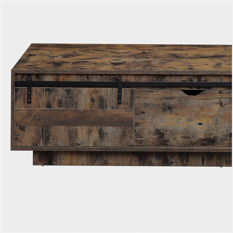 Table basse rustique en chêne avec porte de grange coulissante