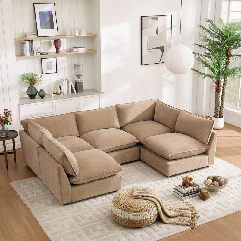 Heffernan 106.38” W Oversized 5-Seater Composable Modular Sofa, Khaki Chenille