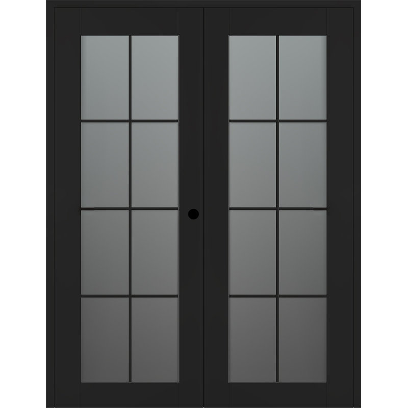 Portes doubles en bois manufacturé Avon 8 Lite, Noir mat, L 55,5 po x H 83,23 po, Gauche