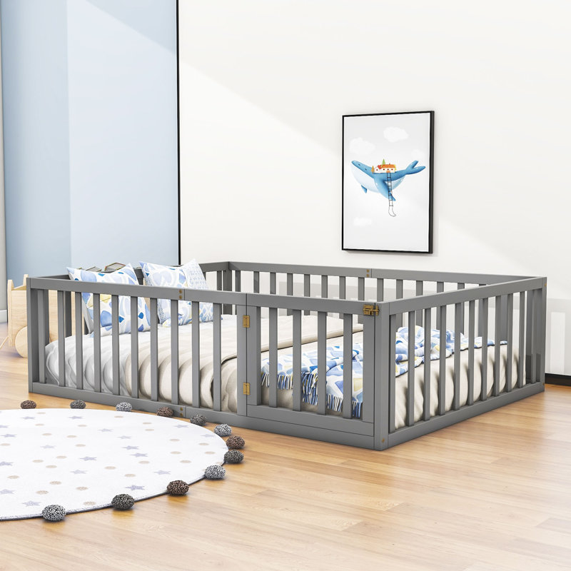 Hendrelino Wooden Daybed Frame with Guardrail, Gray, Queen