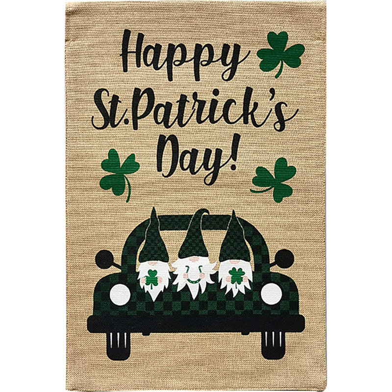 Drapeau de jardin Happy St. Patrick's Gnomes, Vert / noir / taupe