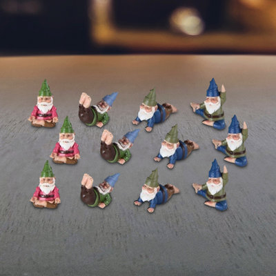 12-PC Miniature Yoga Garden Gnome Figurine Set 1.75"H Fantasy Decoration