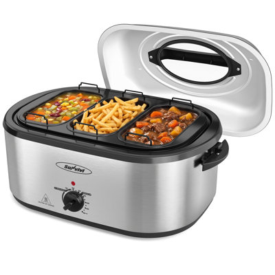 Electric Roaster Oven with 3 Buffet Server，Silver