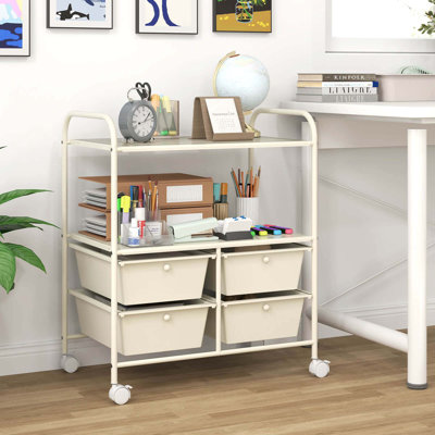 Rolling Storage Cart With 4 Drawers & 2 Shelves Multipurpose Plastic Trolley On Wheels