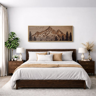 Mountain Landscape With Snowy Peaks And Pine Trees Rustic Nature Decor Extra Large Pictures Framed Canvas Print Wall Art