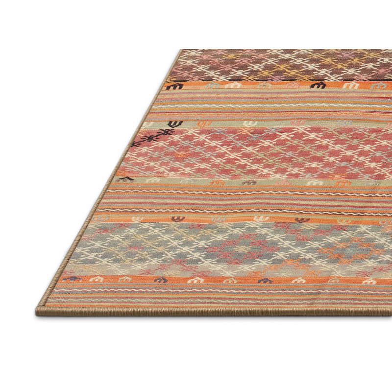 Tapis orange/vert/brun contemporain, Rectangle 5 pi x 7 pi