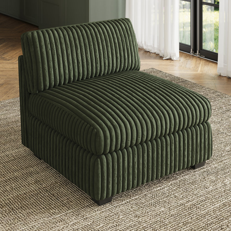  Knopp Velvet & Plush Wide Corduroy Single Chair Seat Of Modular Sofa, Green Corduroy