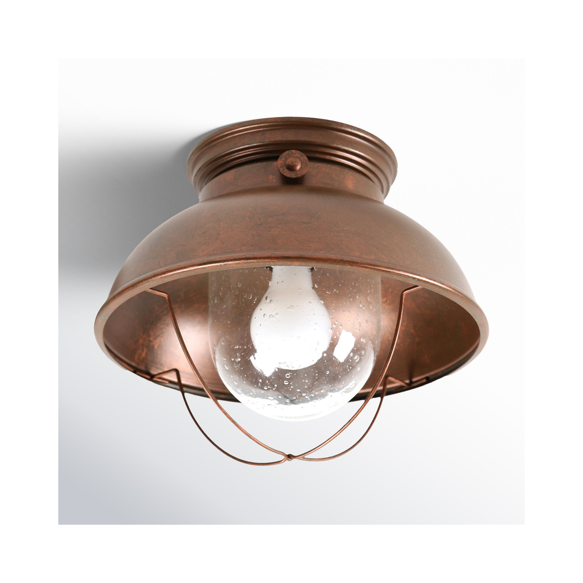 Audrey Seeded Bell Outdoor Semi Flush Mount, Weathered Copper