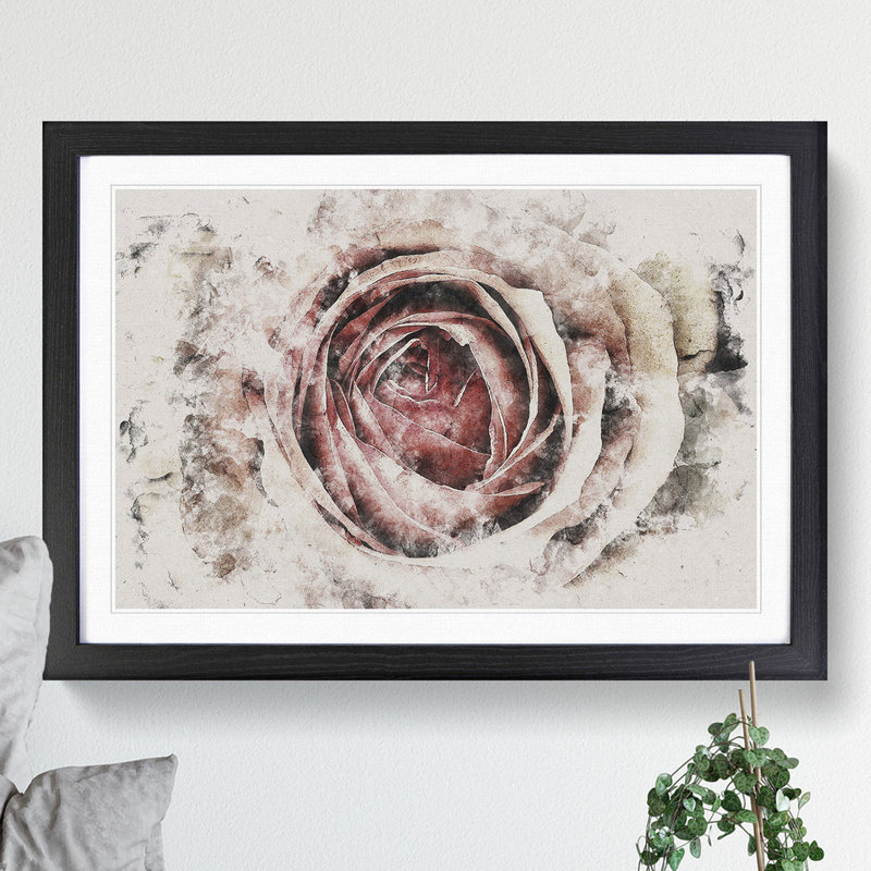 Pink Rose Flower Vol.3 - Picture Frame Painting, 27cm H x 36cm W x 2cm D, Walnut Framed