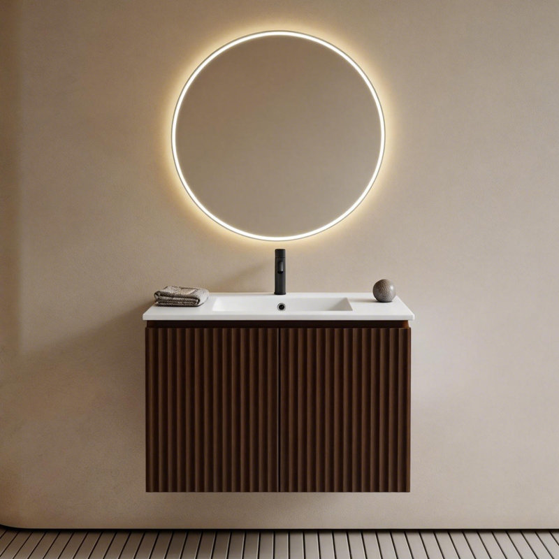 30 Inch Foldable Bathroom Vanity With Sink & Soft-Close Doors - Quick 30-Second Wall-Mount Installation, Shaker Style With Adjustable Shelf