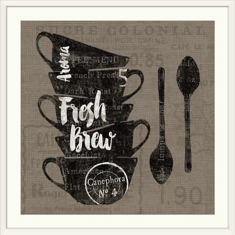 « linen coffee iii » par sue schlabach, impression, H 28 x l 28 po x P 1 po, Cadre blanc