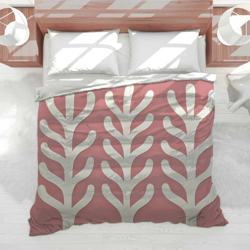 Édredon botanique abstrait scandinave, Lit simple, Rose géométrique