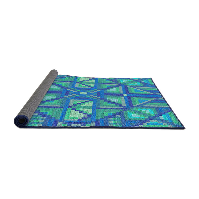 Tissé à la machine à motif géométrique en laine et polyester bleu/gris Tapis décoratif, Rond 5 pi