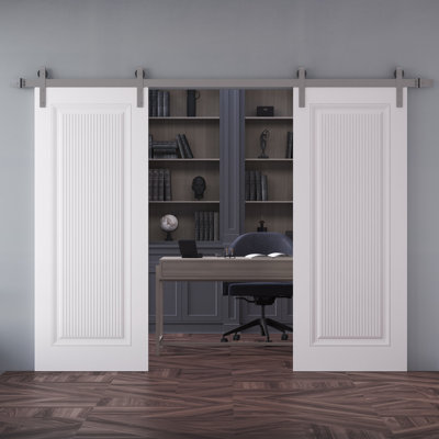 Double Barn Door | IMPERIAL 1888 White Enamel | 13FT Silver Rail Track Set | Solid Panel Interior Doors