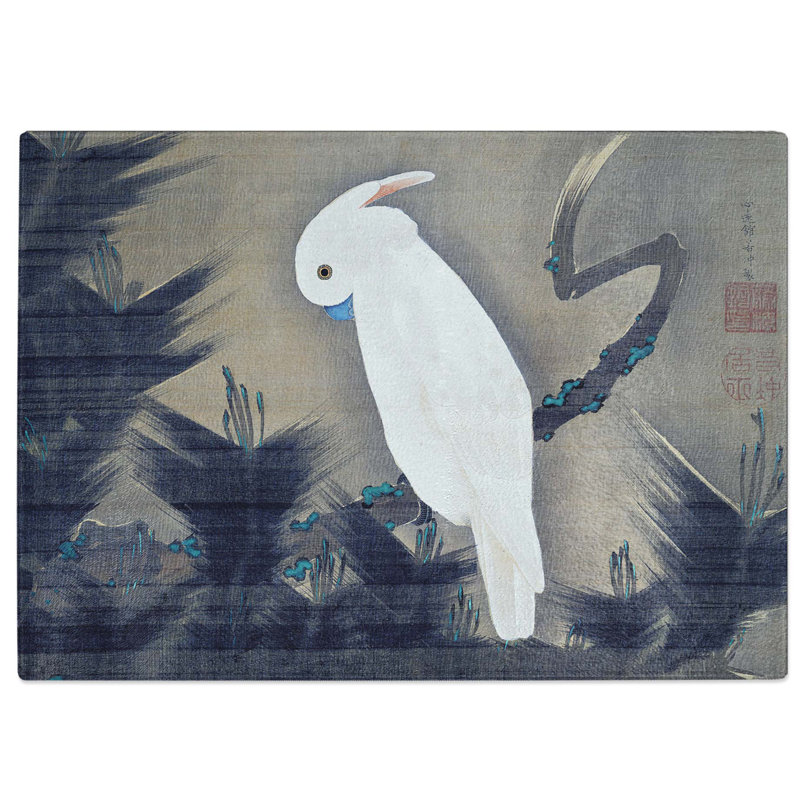 Tempered Glass White Cockatoo on a Pine Branch by Ito Jakuchu Chopping Board, 39 cm W x 28.5 cm L