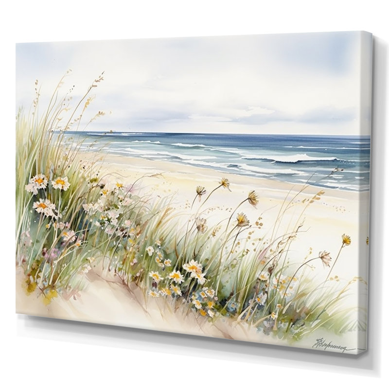 Wildflowers On The Beach On Canvas Print, 24" H x 32" W x 1" D, Wrapped Canvas