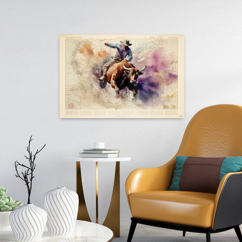 Art contemporain, art bull rétro, H 16 po x l 24 po
